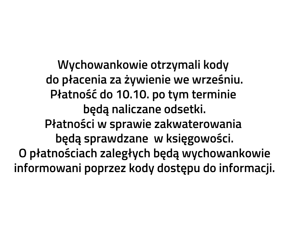 WAŻNE INFORMACJE O PŁATNOŚCIACH